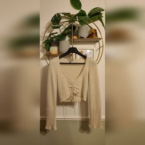 ASOS Cream Cinch Front Bell Sleeve Cropped Sweater